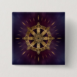 Dharma Wheel - Dharmachakra Vierkante Button 5,1 Cm