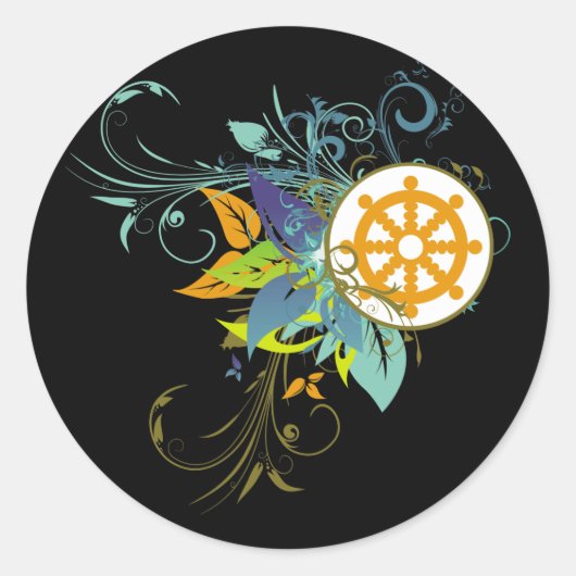 Dharma Wheel Floral Ronde Sticker (Voorkant)