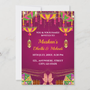 Dholki & Mehndi Night Invitation Kaart