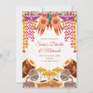 Dholki uitnodigingen Digitale Mehndi uitnodiging, 