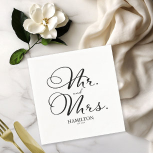 Dhr. en Mevrouw - Elegant Zwarte Script  Huwelijk Servet