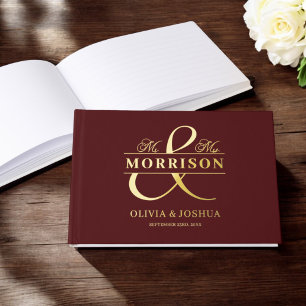 Dhr. Mevrouw Foto Bourgondië Elegant Modern Trouwe Gastenboek