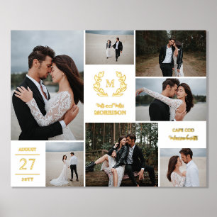 Dhr. Mevrouw Krans Monogram Wit Bruidsfoto Collage Folie Afdrukken
