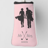 Dhr. & Mrs. Blush Pink | Moderne Paar Golf Speler Golfheadcover (Draai 90)