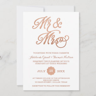 Dhr. & Mrs Faux Copper Wedding Invitation Kaart