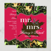 Dhr. & Mrs. Hunting Camo Hot Pink Wedding Invitati Kaart (Voorkant / Achterkant)