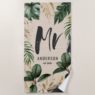 Dhr. tropical leaf & typography strand towel strandlaken