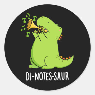 Di-notes-saur Funny Dinosaur Pun Dark BG Ronde Sticker