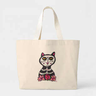 Dia de Las Muertos Cat Halloween Design Grote Tote Bag