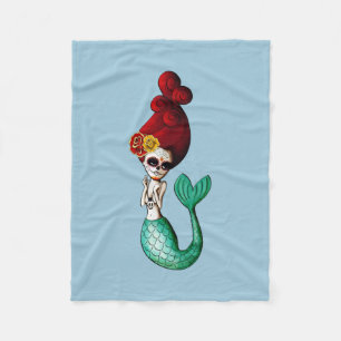 Dia de Los Muertos Beauful Mermaid Pin omhoog Fleece Deken