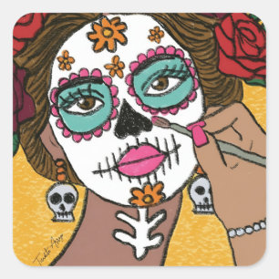 Dia de los Muertos Bloem Make-up Vierkante Sticker