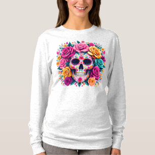 Día de los Muertos Bloemrijke Suiker Schedel Kunst T-shirt