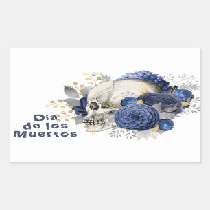 Dia de los Muertos Blue Floral Rechthoekige Sticker