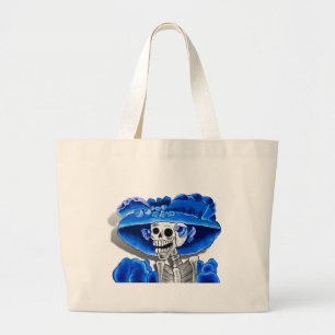 Dia De Los Muertos Calavera Suikerschedel in Blauw Grote Tote Bag