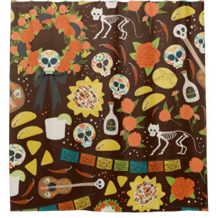 Dia De Los Muertos, cartoon. Douchegordijn