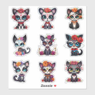 Dia de Los Muertos Cat Stickers - Set van 9