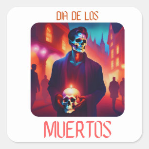 Dia de los Muertos Catrin con Calavera Vierkante Sticker