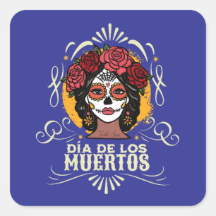 Día de los Muertos Catrina con Rosas Vierkante Sticker