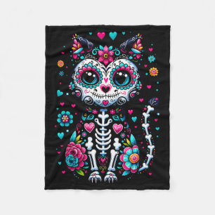 Dia de los Muertos Cinco de Mayo Cat Sugar Skull M Fleece Deken
