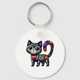 Dia de los Muertos Cinco de Mayo Cat Sugar Skull M Sleutelhanger