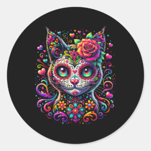 Dia de los Muertos Cinco de Mayo Kat Suikerschedel Ronde Sticker