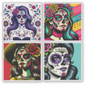 Día de los Muertos Dag van de Dode Pop Art Sticker (Voorkant)