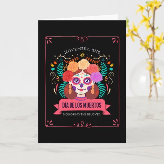 Dia de los muertos dag van de doden kaart (Gele Bloem)