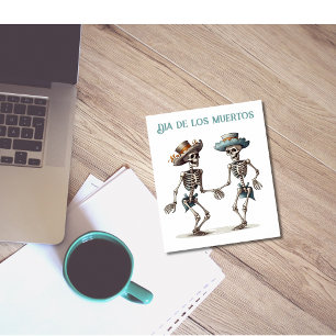 Dia de los Muertos dansende mannelijke skeletten Briefkaart