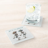 Dia de los Muertos dansende skeletten aanpasbaar Glazen Onderzetter (Schuin)