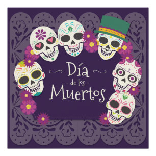 Dia de los Muertos Day of the Dead skull maskers Perfect Poster
