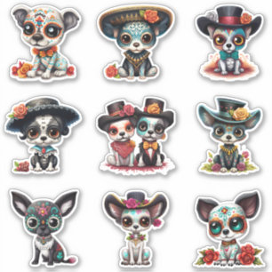 Dia de Los Muertos Dog Stickers - Set van 9