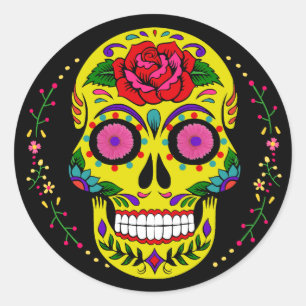 Día de los Muertos Gele Suiker Schedel Halloween Ronde Sticker