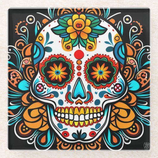 Dia de los Muertos Glazen Onderzetter (Voorkant)