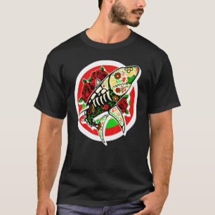 Dia De Los Muertos Haai Suiker Schedel Bloemig Mex T-shirt