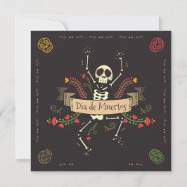 Dia de los Muertos Halloween Party Invitation Kaart