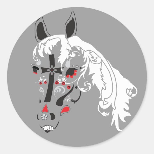 dia de los muertos horse ronde sticker (Voorkant)
