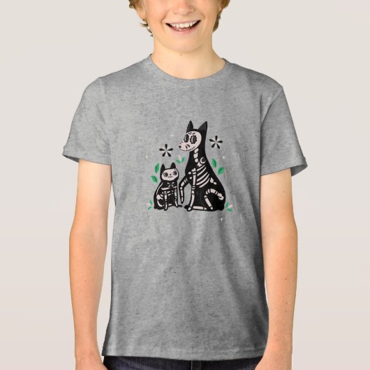 Día de los Muertos Kat- en hondenskelet Tri-Blend Shirt (Voorkant)