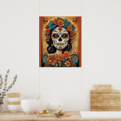 Dia de los Muertos Kunst: Bloemensuiker Schedel Ma Poster (Keuken)