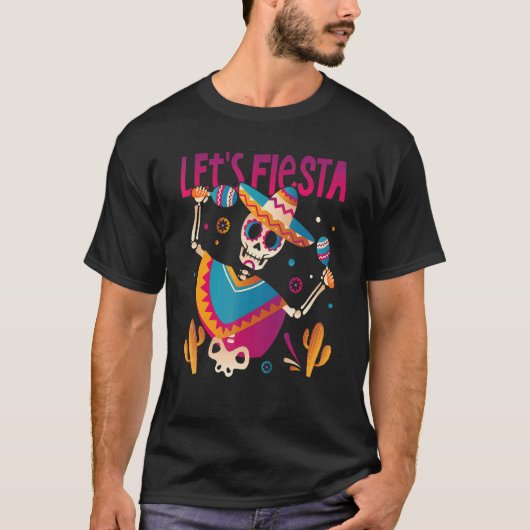 Dia De Los Muertos Lets Fiesta Dead Mexican Dancin T-shirt (Voorkant)