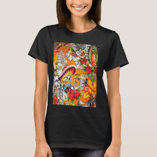 Dia De Los Muertos Llama Alpaca Suiker Schedel Gra T-shirt