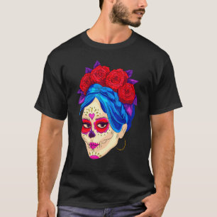 Dia De Los Muertos Mexico Bloemen Meisje Masker La T-shirt