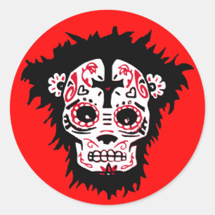 dia de los muertos monkey ronde sticker