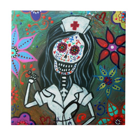Dia de los Muertos Nurse RN schilderij Tegeltje (Voorkant)