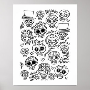 Dia De Los Muertos - Pagina voor het kleuren van s Poster