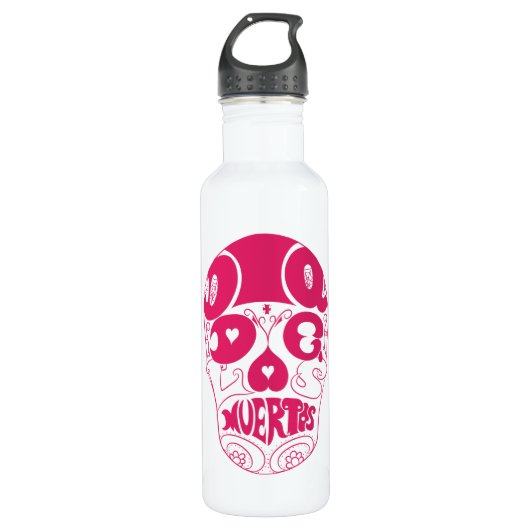Dia De Los Muertos Pink Skull Bottle Waterfles (Voorkant)