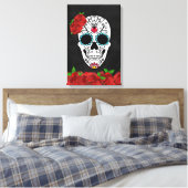  dia de los Muertos Red Roses Sugar Skull Canvas Afdruk (Insitu (Slaapkamer))