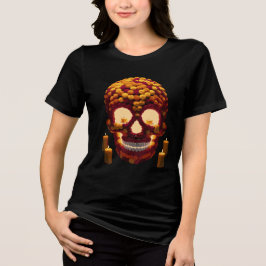 Dia de los Muertos Schedel gemaakt van goudsbloeme Tri-Blend Shirt