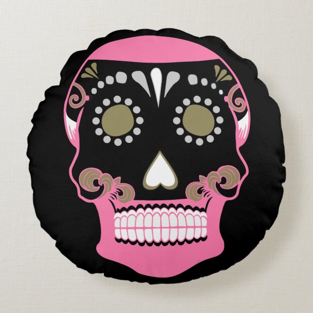 Día de los Muertos Schedel Print Rond Kussen (Voorkant)