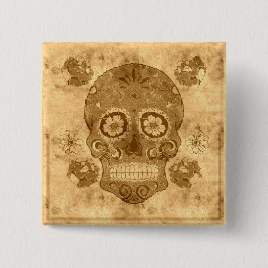 Dia de los muertos - Sepia Sugar Skull Button (Voorkant)