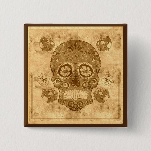 Dia de los muertos - Sepia Sugar Skull Button (Voorkant)
